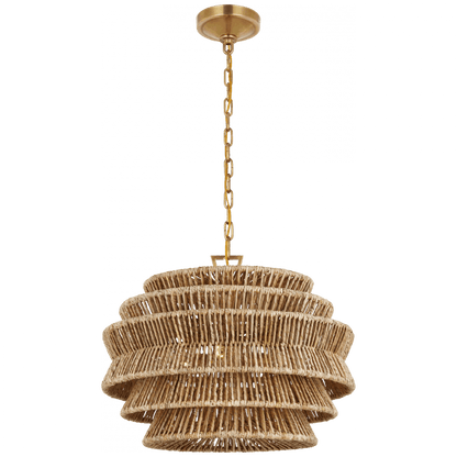 Visual Comfort Signature Antigua Small Drum Chandelier Bronze and Natural Abaca