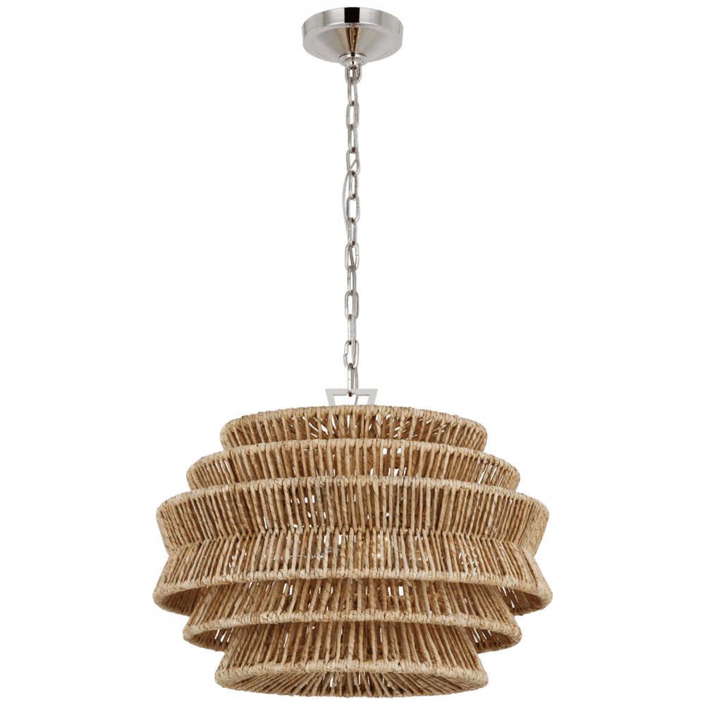 Visual Comfort Signature Antigua Small Drum Chandelier Polished Nickel and Natural Abaca