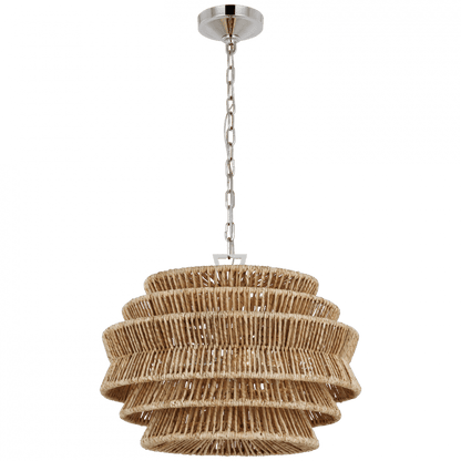 Visual Comfort Signature Antigua Small Drum Chandelier Polished Nickel and Natural Abaca