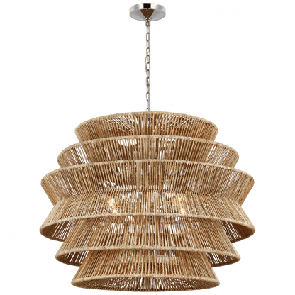 Visual Comfort & Co. Signature Collection Antigua X-Large Drum Chandelier, 4-Light, LED, Polished Nickel, Natural Abaca, 42"W (CHC 5017PN/NAB D02R4)