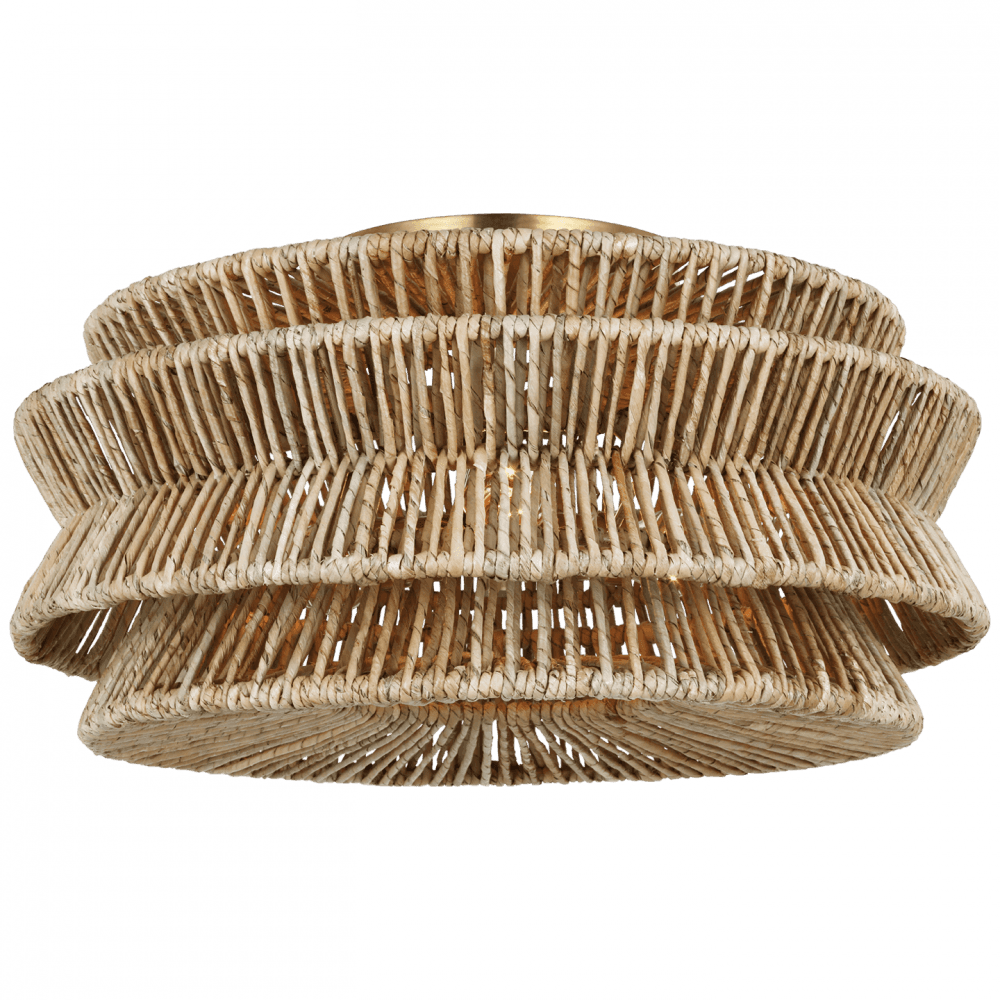 Visual Comfort Signature Antigua X-Large Semi-Flush Mount Antique-Burnished Brass and Natural Abaca