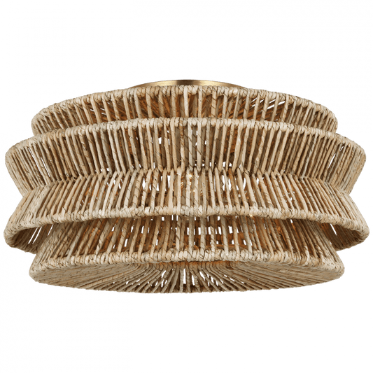 Visual Comfort Signature Antigua X-Large Semi-Flush Mount Antique-Burnished Brass and Natural Abaca