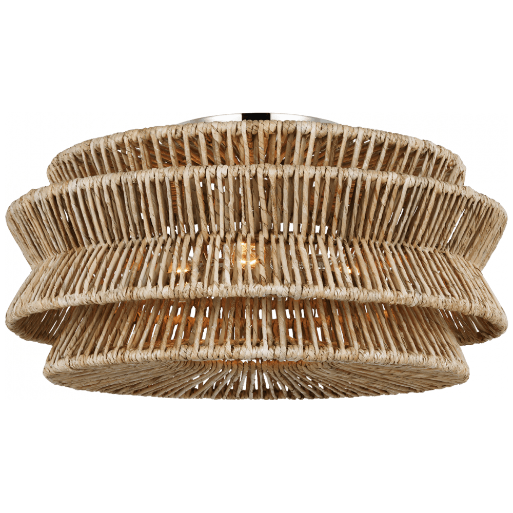 Visual Comfort Signature Antigua X-Large Semi-Flush Mount Polished Nickel and Natural Abaca