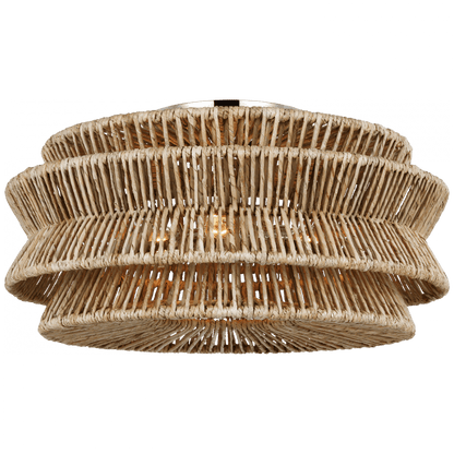 Visual Comfort Signature Antigua X-Large Semi-Flush Mount Polished Nickel and Natural Abaca