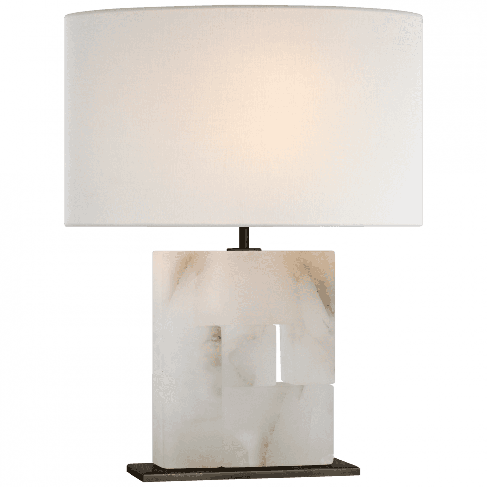Visual Comfort Signature Ashlar Medium Table Lamp Alabaster and Bronze