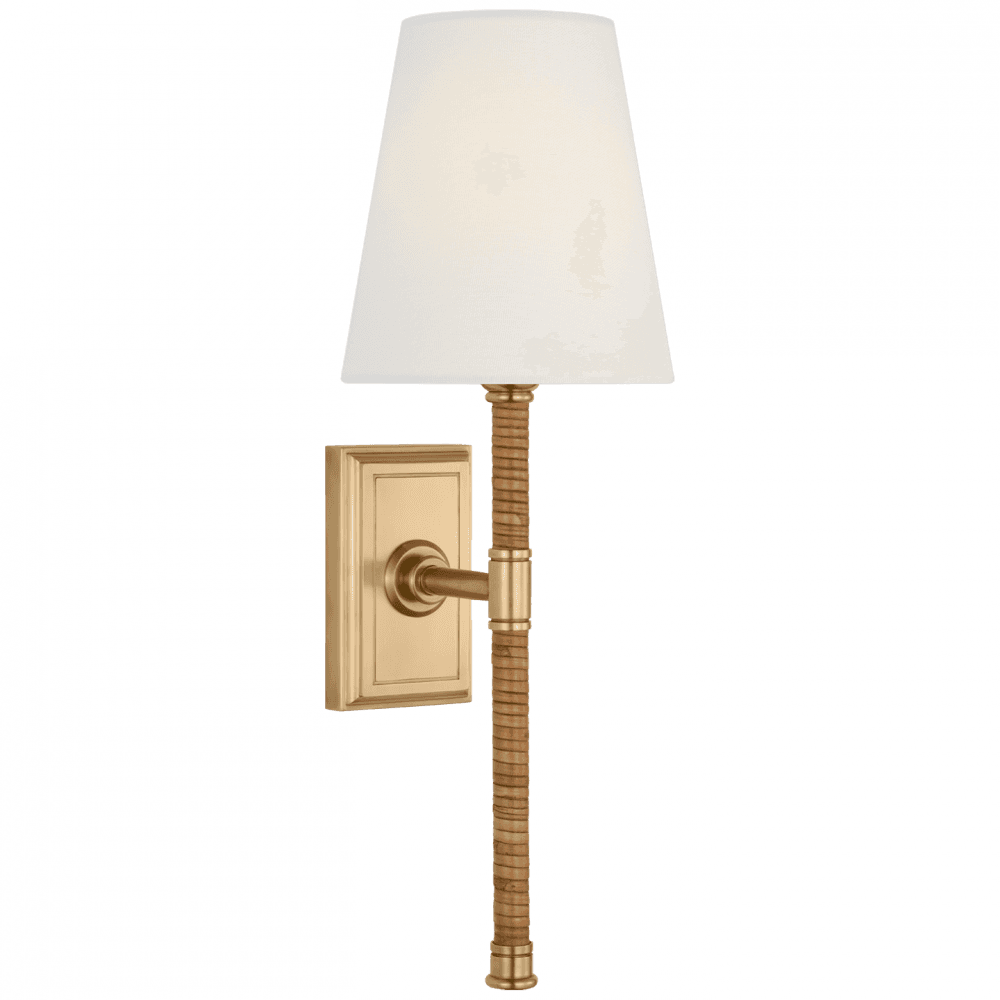 Visual Comfort Signature Basden 16 Antique-Burnished Brass and Natural Rattan