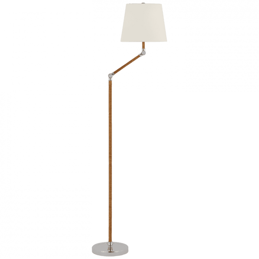 Visual Comfort Signature Basden Bridge Arm Floor Lamp Polished Nickel and Natural Rattan