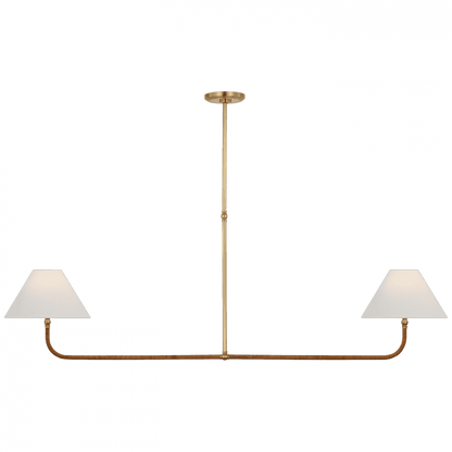 Visual Comfort Signature Basden Extra Large Linear Chandelier Antique-Burnished Brass and Natural Rattan