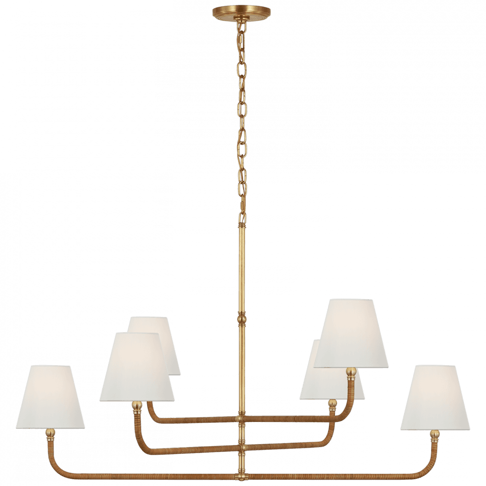 Visual Comfort Signature Basden Extra Large Three Tier Chandelier Antique-Burnished Brass and Natural Rattan