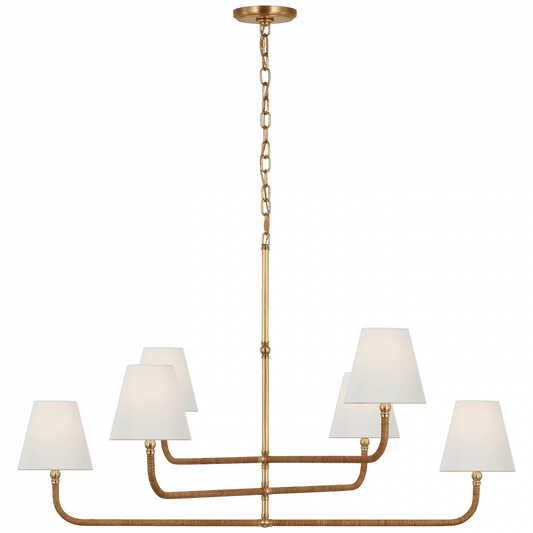 Visual Comfort Signature Basden Extra Large Three Tier Chandelier Antique-Burnished Brass and Natural Rattan