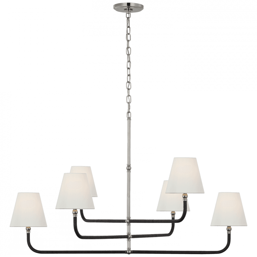 Visual Comfort Signature Basden Extra Large Three Tier Chandelier Polished Nickel and Black Rattan