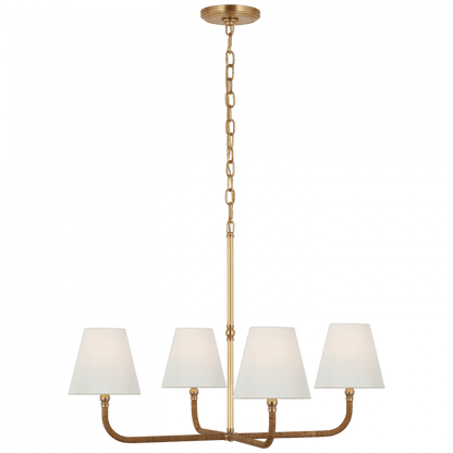 Visual Comfort Signature Basden Medium Single Tier Chandelier Antique-Burnished Brass and Natural Rattan