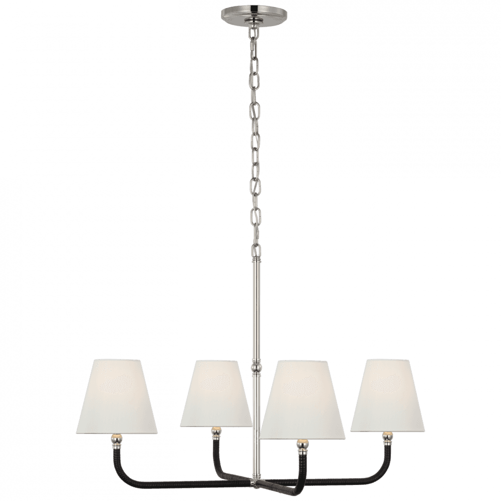 Visual Comfort Signature Basden Medium Single Tier Chandelier Polished Nickel and Black Rattan