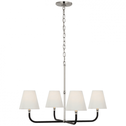 Visual Comfort Signature Basden Medium Single Tier Chandelier Polished Nickel and Black Rattan
