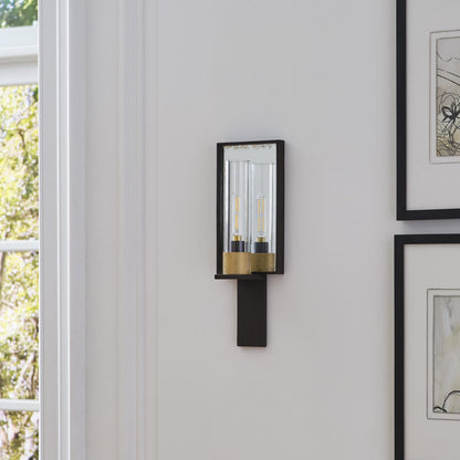 Visual Comfort Signature Beza Single Reflector Wall Sconce Antique Brass and Antique Mirror