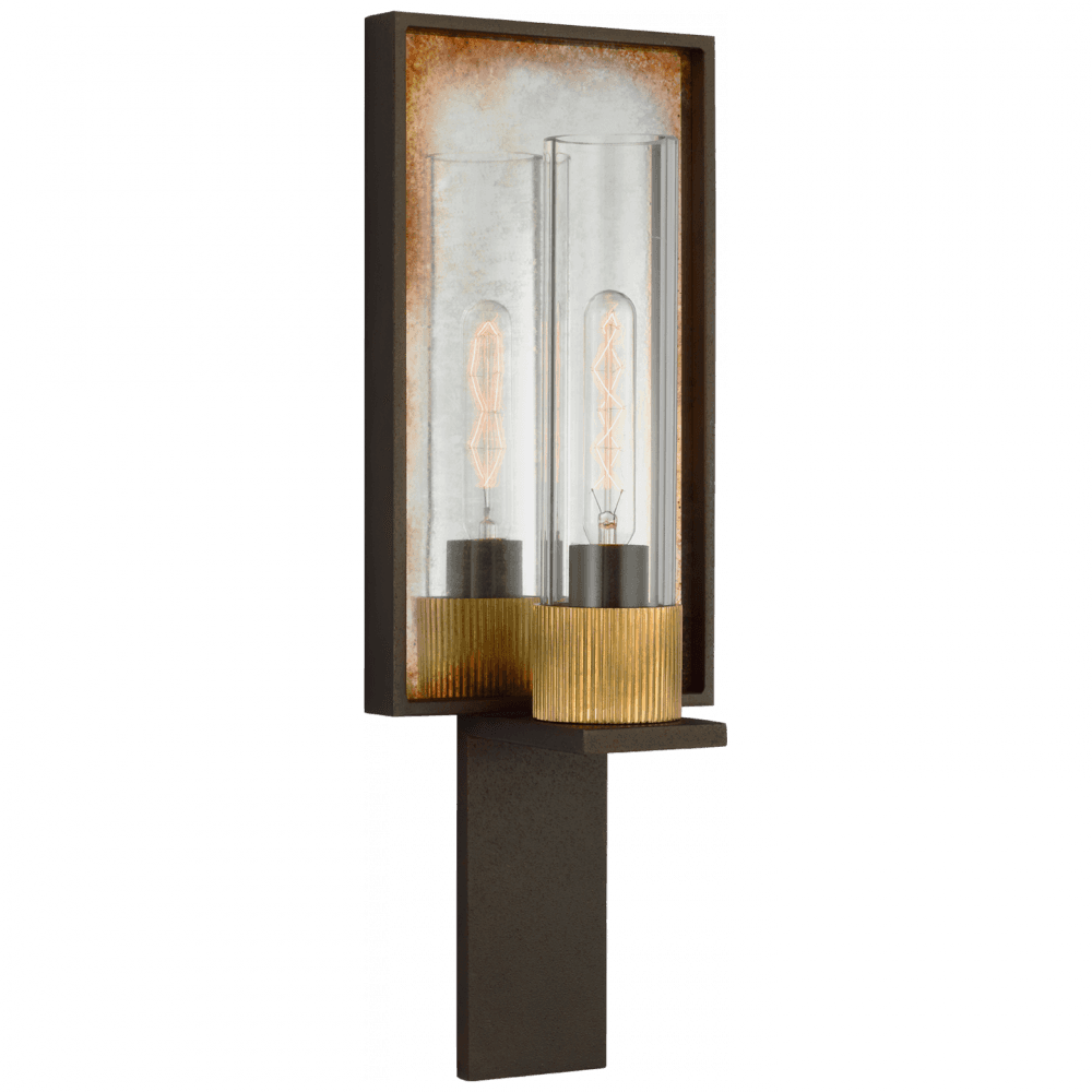 Visual Comfort Signature Beza Single Reflector Wall Sconce Warm Iron and Antique Mirror