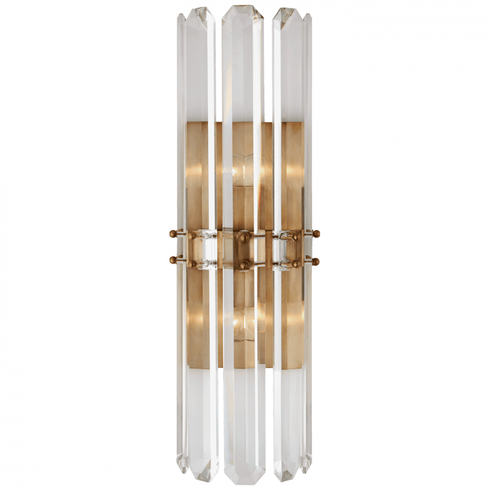 Visual Comfort & Co. Signature Collection Bonnington Wall Sconce, 2-Light, Hand-Rubbed Antique Brass, Crystal, 22"H (ARN 2125HAB CM00V)