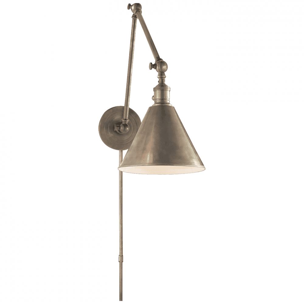 Visual Comfort Signature Boston Arm Library Light With Plug Antique Nickel