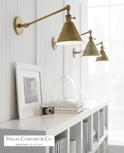 Visual Comfort & Co. Signature Collection Boston Functional Single Arm Library Light, 1-Light, Hand-Rubbed Antique Brass, 7.25"W (SL 2922HAB 28VTV)