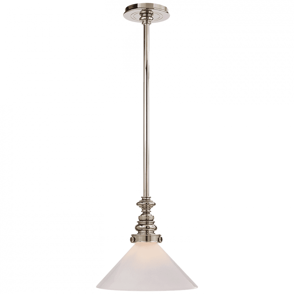 Visual Comfort & Co. Signature Collection Boston Pendant, 1-Light, Polished Nickel, White Glass Slant Shade, 10"W (SL 5125PN-WG1 28YQ0)