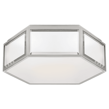 Visual Comfort & Co. Signature Collection Bradford Flush Mount, 2-Light, Hexagonal, Mirror, Polished Nickel, Frosted Glass, 13"W (KS 4120MIR/PN-FG CLR8J)