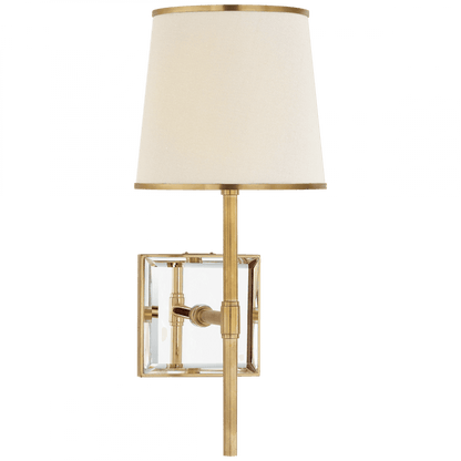Visual Comfort & Co. Signature Collection Bradford Wall Sconce, 1-Light, Soft Brass, Mirror, Linen, Soft Brass Trim Shade, 14.5"H (KS 2120SB/MIR-L/SB CLR7W)
