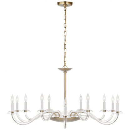 Visual Comfort Signature Brigitte Grande Chandelier Clear Glass and Hand-Rubbed Antique Brass