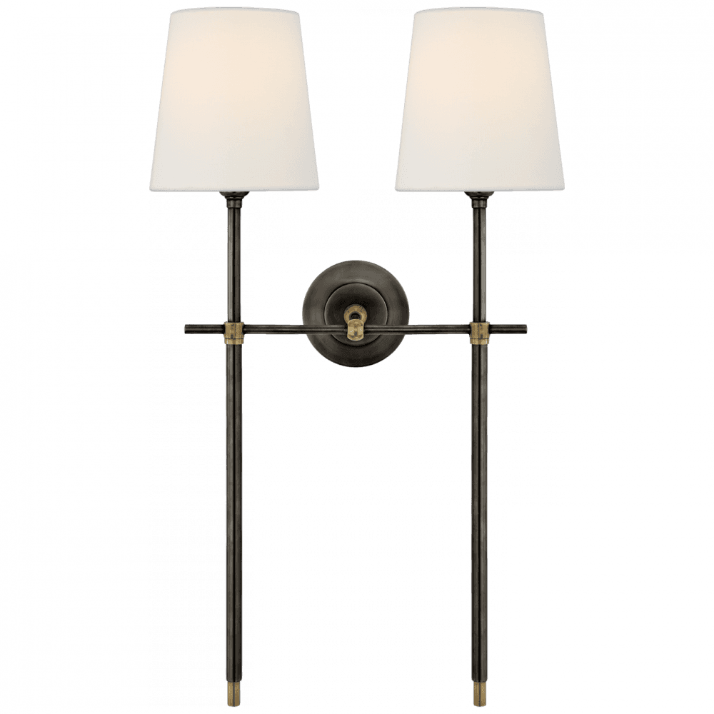 Visual Comfort Signature Bryant Large Double Tail Sconce Bronze and Hand-Rubbed Antique Brass