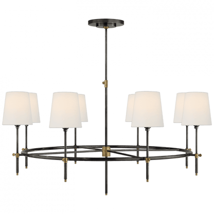 Visual Comfort & Co. Signature Collection Bryant Large Ring Chandelier, 8-Light, Bronze, Hand-Rubbed Antique Brass, Linen Shade, 41"W (TOB 5024BZ/HAB-L D31HK)