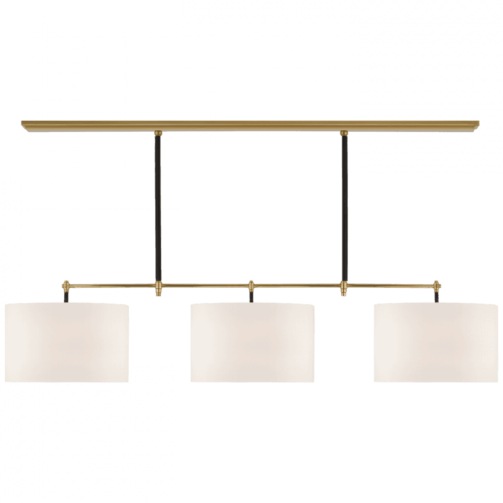 Visual Comfort Signature Bryant Large Wrapped Billiard Hand-Rubbed Antique Brass and Chocolate Lea