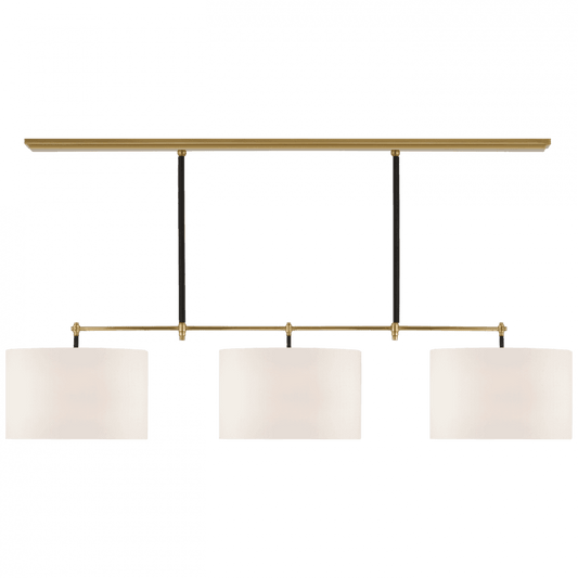 Visual Comfort Signature Bryant Large Wrapped Billiard Hand-Rubbed Antique Brass and Chocolate Lea