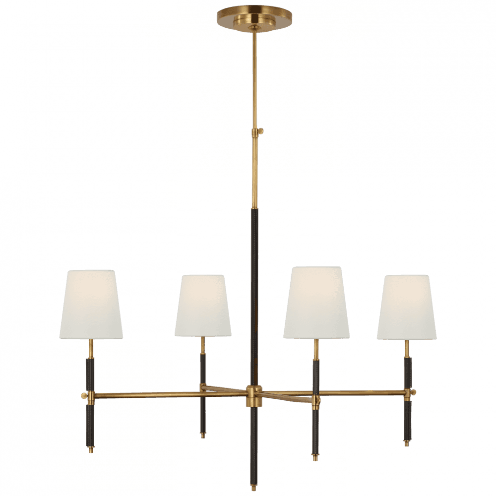 Visual Comfort Signature Bryant Large Wrapped Chandelier Hand-Rubbed Antique Brass and Chocolate Lea