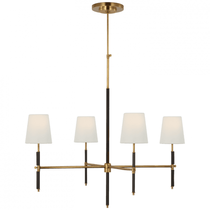Visual Comfort Signature Bryant Large Wrapped Chandelier Hand-Rubbed Antique Brass and Chocolate Lea
