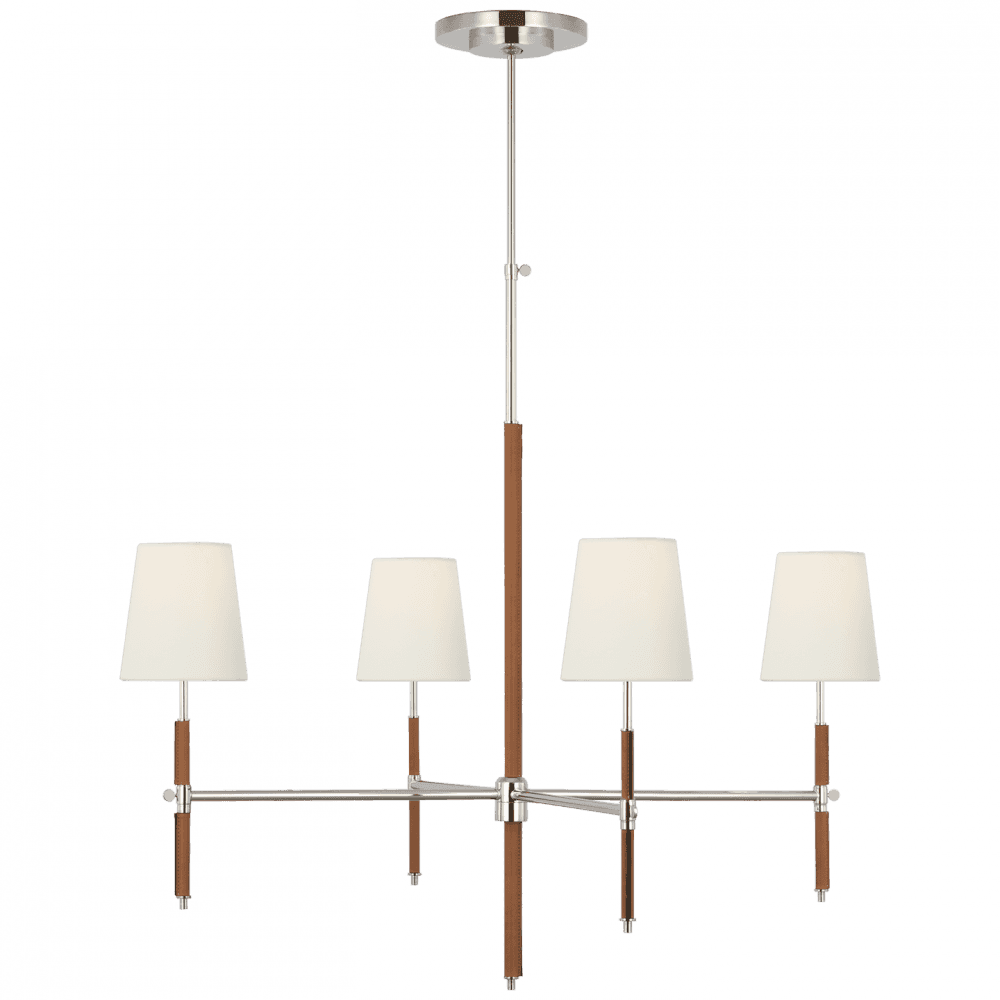 Visual Comfort Signature Bryant Large Wrapped Chandelier Polished Nickel and Natural Leather