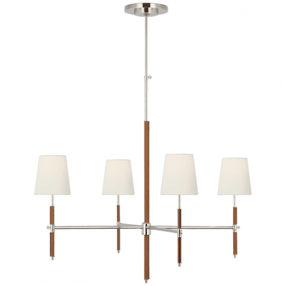 Visual Comfort Signature Bryant Large Wrapped Chandelier Polished Nickel and Natural Leather