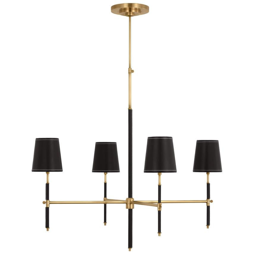 Visual Comfort Signature Bryant Large Wrapped Chandelier Hand-Rubbed Antique Brass and Chocolate Lea
