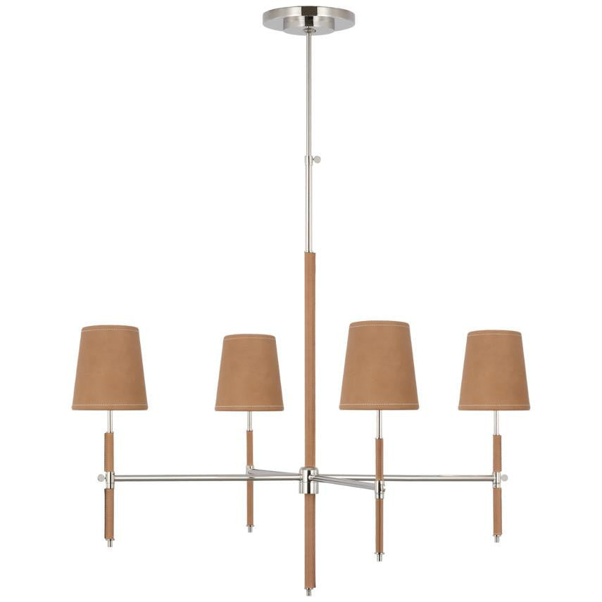 Visual Comfort Signature Bryant Large Wrapped Chandelier Polished Nickel and Natural Leather