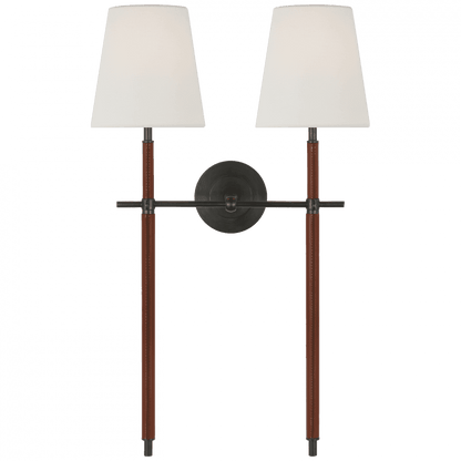 Visual Comfort Signature Bryant Large Wrapped Double Tail Sconce Bronze and Saddle Leather
