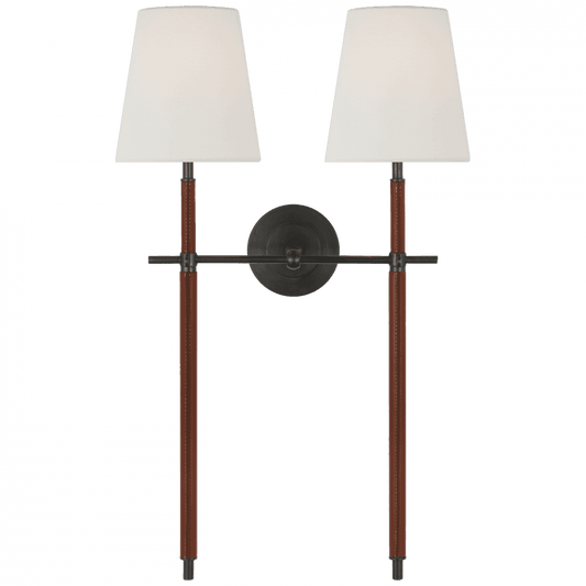 Visual Comfort Signature Bryant Large Wrapped Double Tail Sconce Bronze and Saddle Leather