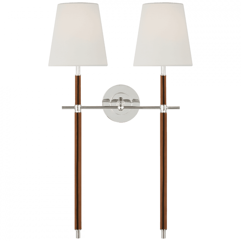 Visual Comfort Signature Bryant Large Wrapped Double Tail Sconce Polished Nickel and Natural Leather