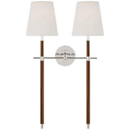 Visual Comfort Signature Bryant Large Wrapped Double Tail Sconce Polished Nickel and Natural Leather