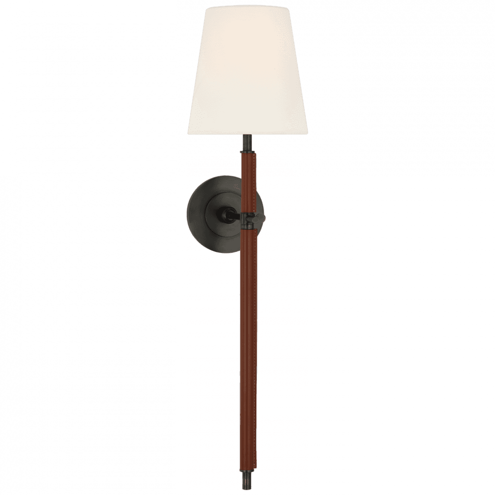 Visual Comfort Signature Bryant Large Wrapped Tail Sconce Bronze and Saddle Leather