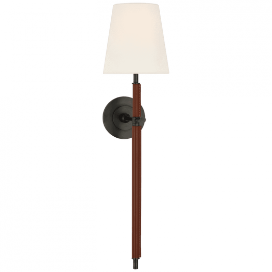 Visual Comfort Signature Bryant Large Wrapped Tail Sconce Bronze and Saddle Leather
