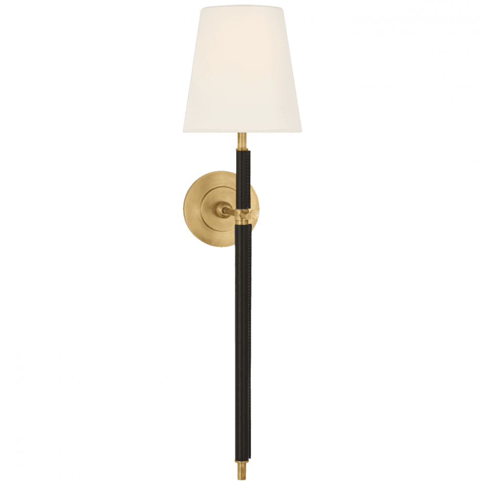 Visual Comfort Signature Bryant Large Wrapped Tail Sconce Hand-Rubbed Antique Brass and Chocolate Lea