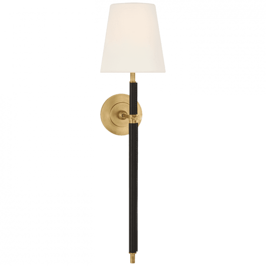 Visual Comfort Signature Bryant Large Wrapped Tail Sconce Hand-Rubbed Antique Brass and Chocolate Lea