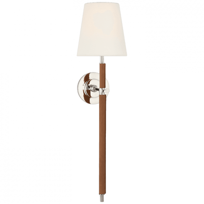 Visual Comfort Signature Bryant Large Wrapped Tail Sconce Polished Nickel and Natural Leather