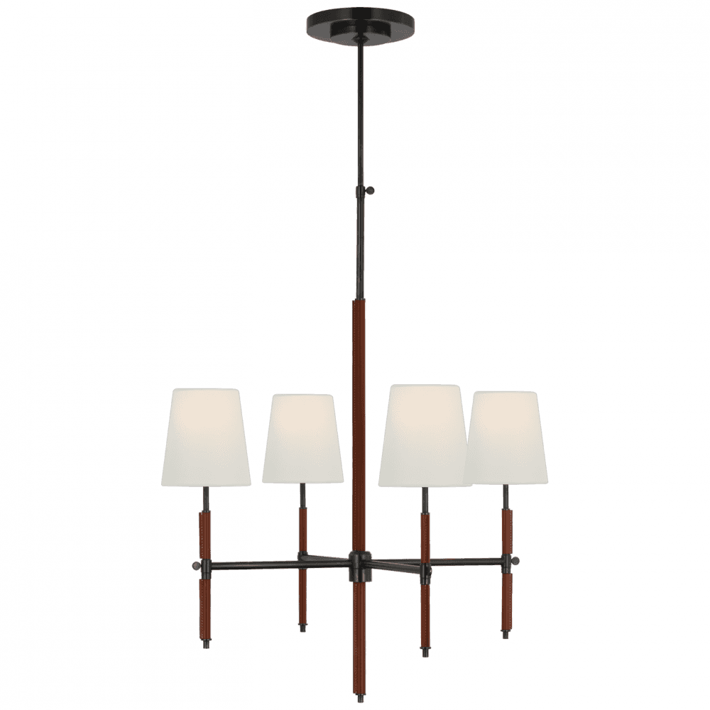 Visual Comfort Signature Bryant Small Wrapped Chandelier Bronze and Saddle Leather