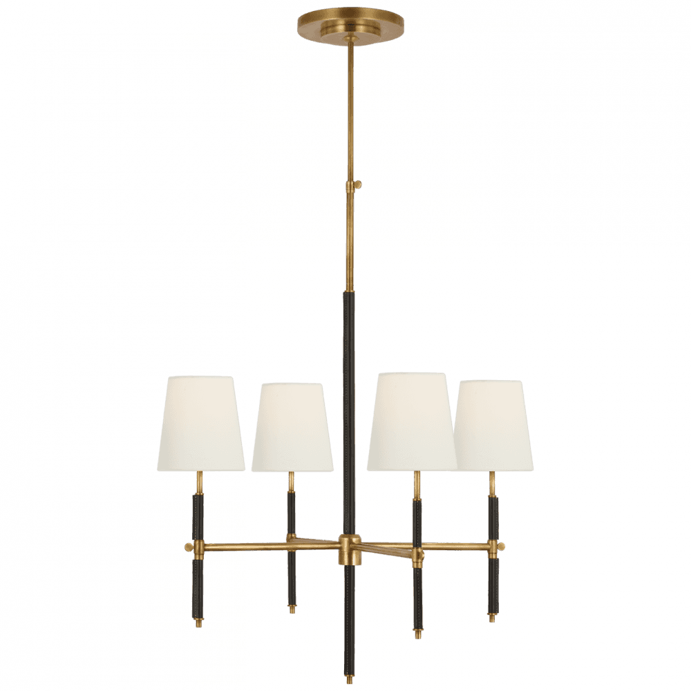 Visual Comfort Signature Bryant Small Wrapped Chandelier Hand-Rubbed Antique Brass and Chocolate Lea