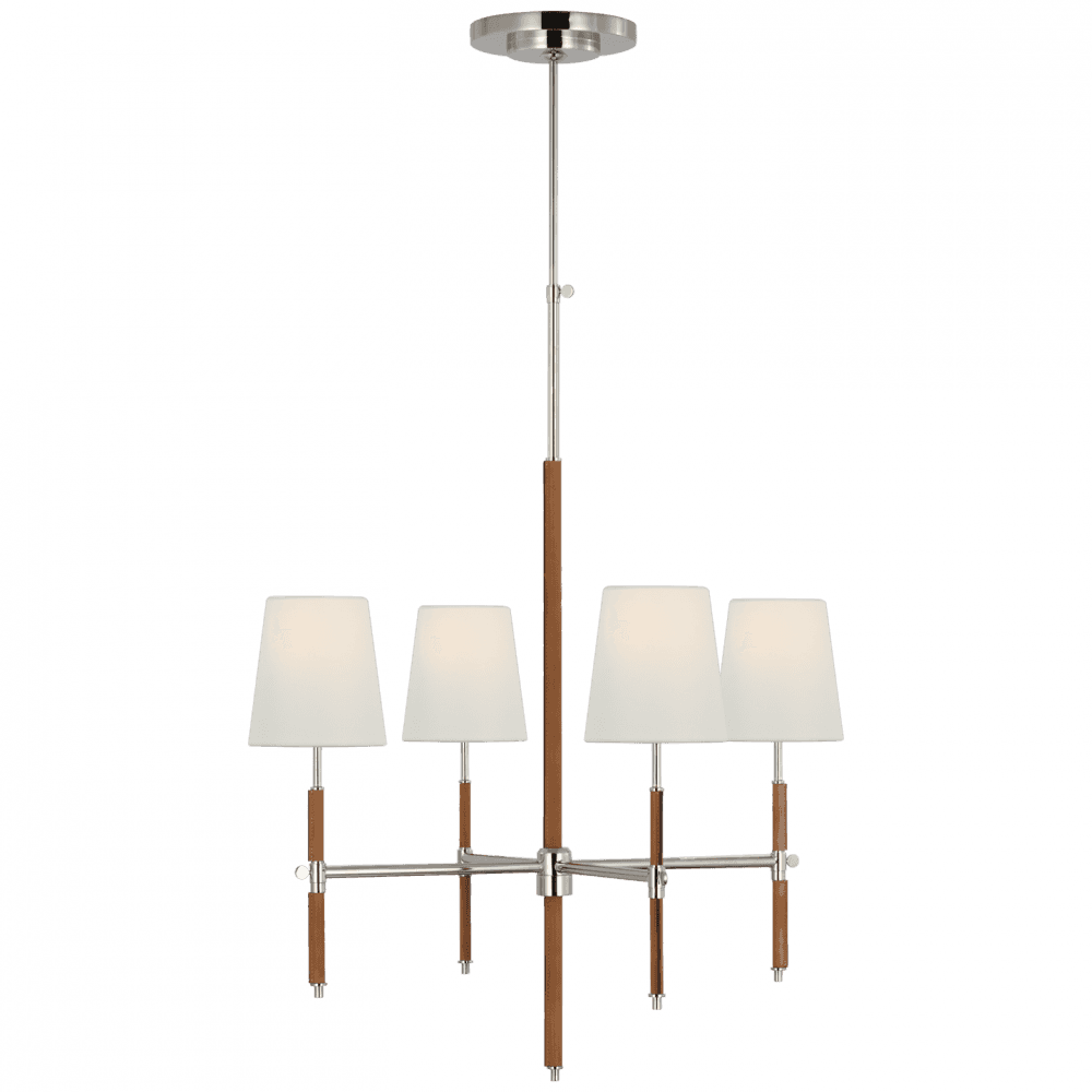 Visual Comfort Signature Bryant Small Wrapped Chandelier Polished Nickel and Natural Leather