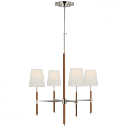 Visual Comfort Signature Bryant Small Wrapped Chandelier Polished Nickel and Natural Leather